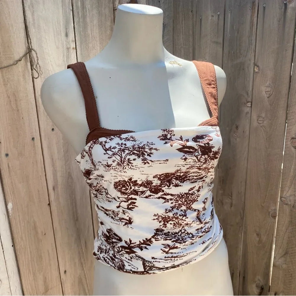 Free people Printed 2 Tone Tank in Oak Combo Brown and White size small